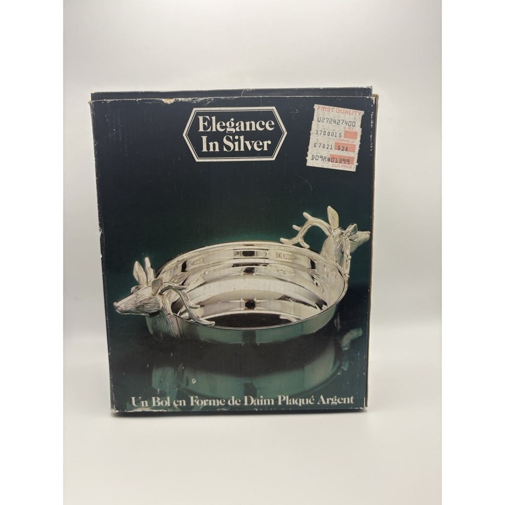 Vintage Elegance In Silver Stag Deer Head Silver Plate Bowl‎ with Box